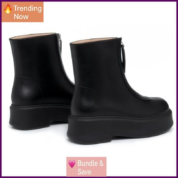 Platform Ankle Boots Round Toe Chunky Heel Front Zipper Comfortable - Picture 6 of 8